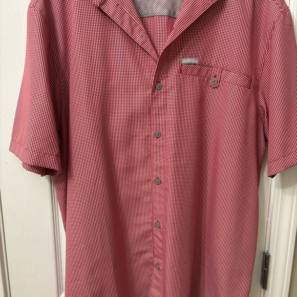 Columbia Red Checked Button Down Short Sleeve Shirt Mens Size Large - Picture 4 of 7